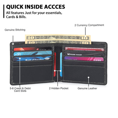Black Textured Leather Mens Wallet