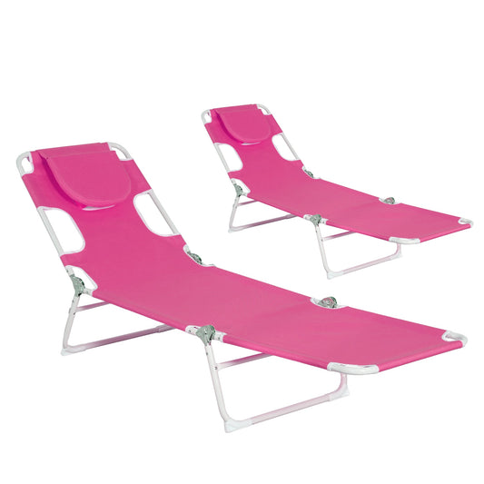 Ainfox 2PCS Folding Chaise Lounge Chair, Patio Sun Tanning Lounger Reclining Back