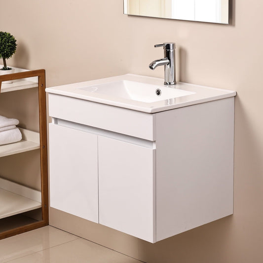 Ainfox Wall Mounted Bathroom Vanity with Ceramic Top and Sink, Storage Cabinet, Faucet Combo Set