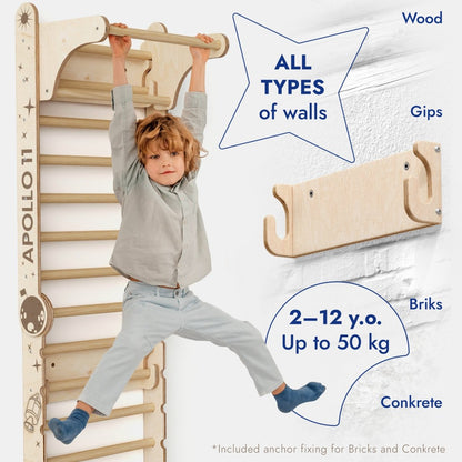 Apollo Swedish Wall / Climbing ladder for Little Austronauts + Moon swing Set + Slide Board