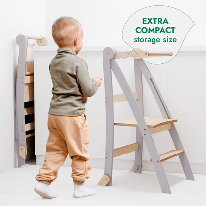 Toddler Tower: Foldable Step Stool for Toddlers - Gray