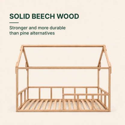 Twin Size Montessori House Bed for Kids with Fence